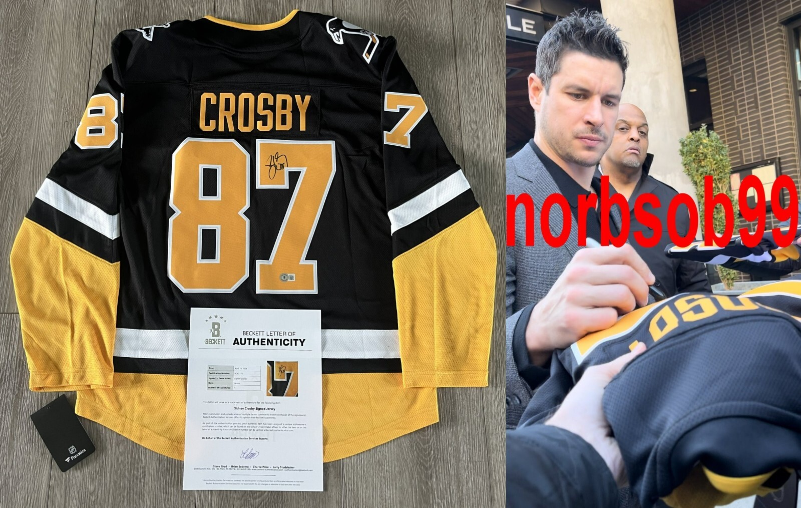 SIDNEY CROSBY SIGNED AUTHENTIC M PENGUINS JERSEY w/EXACT VIDEO PROOF BECKETT LOA