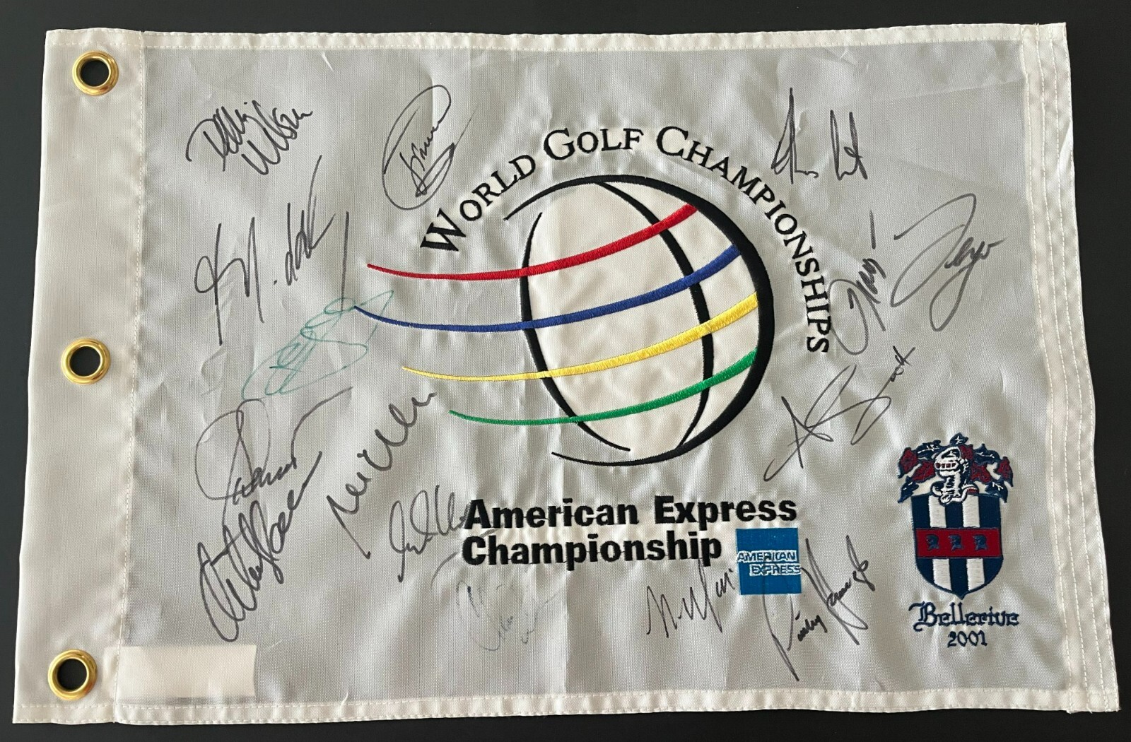 2001 WGC AMERICAN EXPRESS CHAMPIONSHIP FIELD FLAG SIGNED X15 CANCELED EVENT 9/11 COLLECTIBLE MEMORABILIA