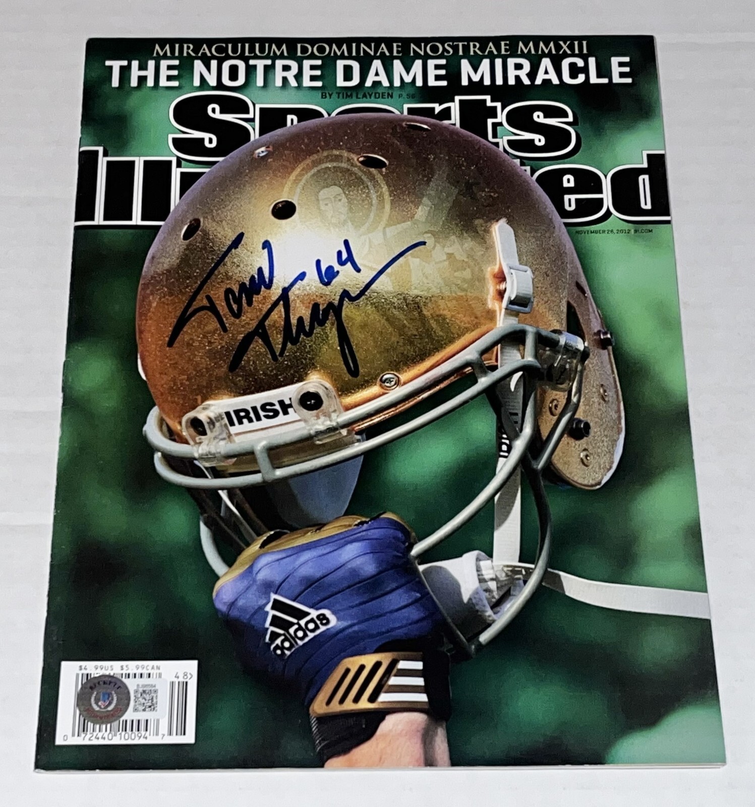 TOM THAYER SIGNED NOTRE DAME FIGHTING IRISH SPORTS ILLUSTRATED MAGAZINE BECKETT COLLECTIBLE MEMORABILIA