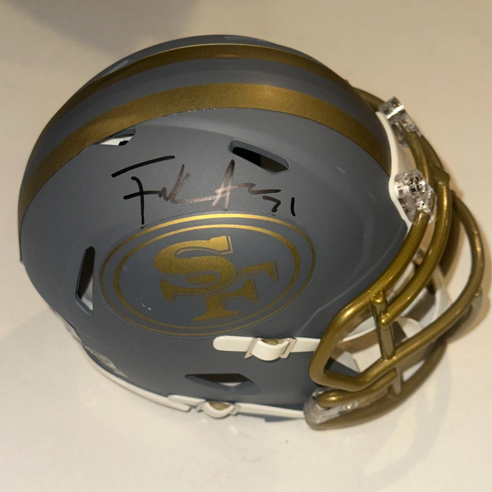 FRANK GORE Signed San Francisco 49ERS SLATE Mini-helmet Beckett (BAS)