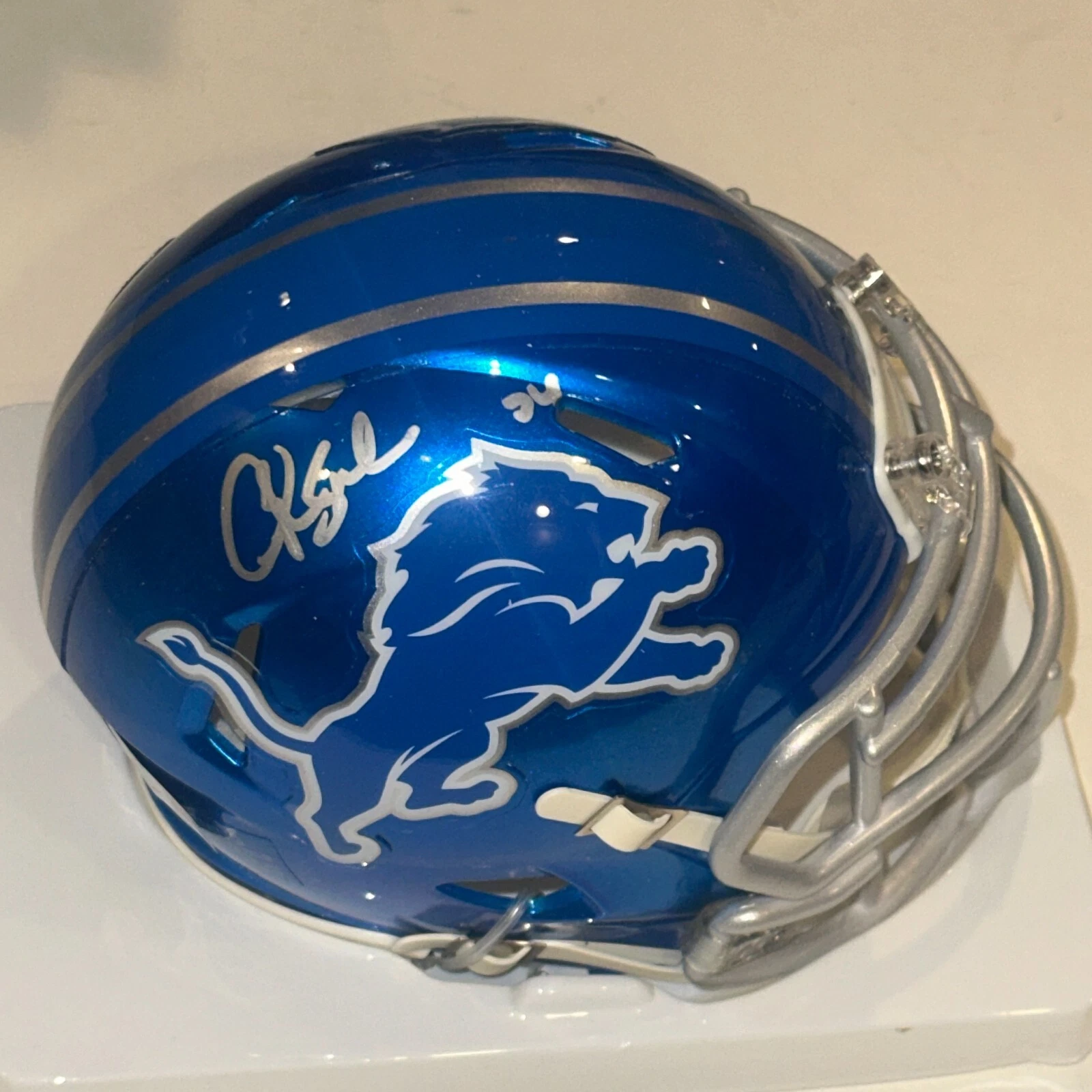 CHRIS SPIELMAN Signed Detroit LIONS FLASH Mini-helmet Beckett Auth. (BAS)
