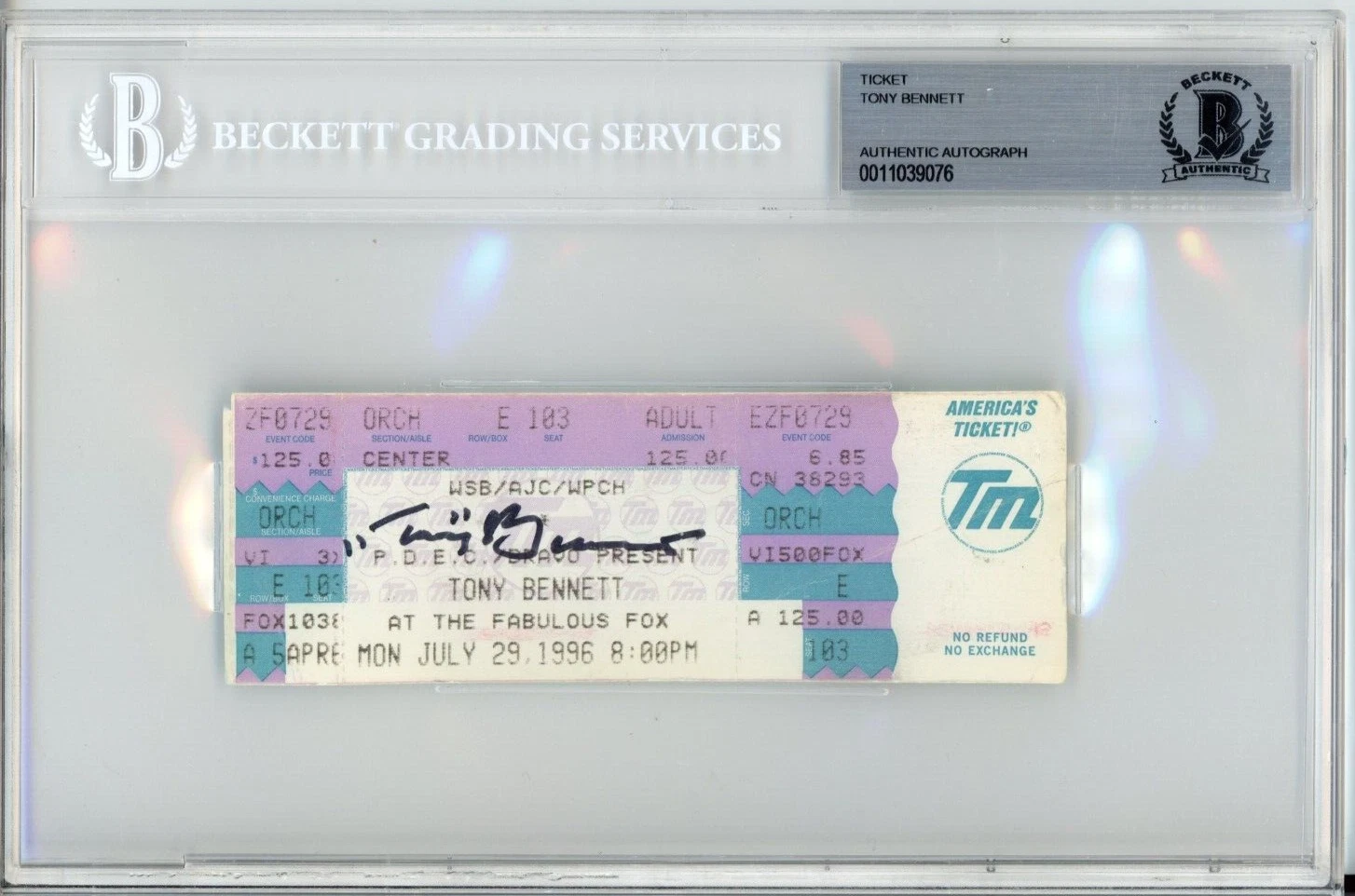 TONY BENNETT SIGNED FULL TICKET AUTOGRAPHED BECKETT BAS COA FOX THREATRE ATLANTA