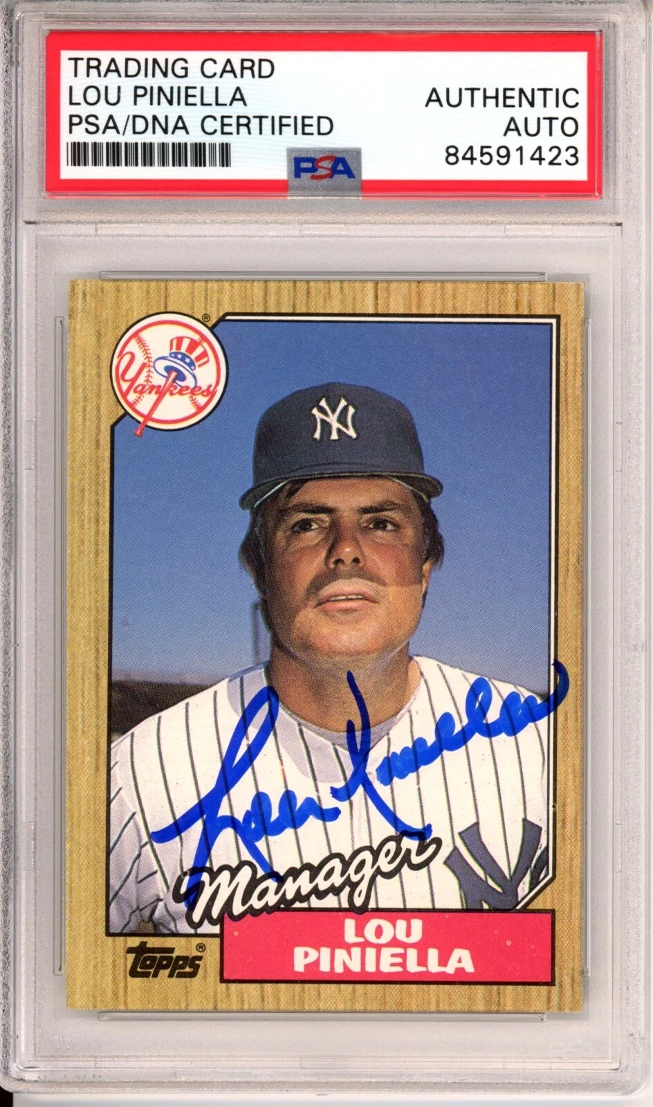 1987 Topps Lou Piniella HOF Signed Trading Card PSA DNA COA Certified Autograph
