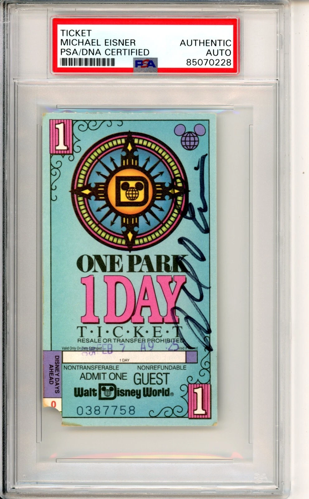 MICHAEL EISNER SIGNED 1995 DISNEY WORLD TICKET PSA DNA COA CEO AUTOGRAPHED RARE