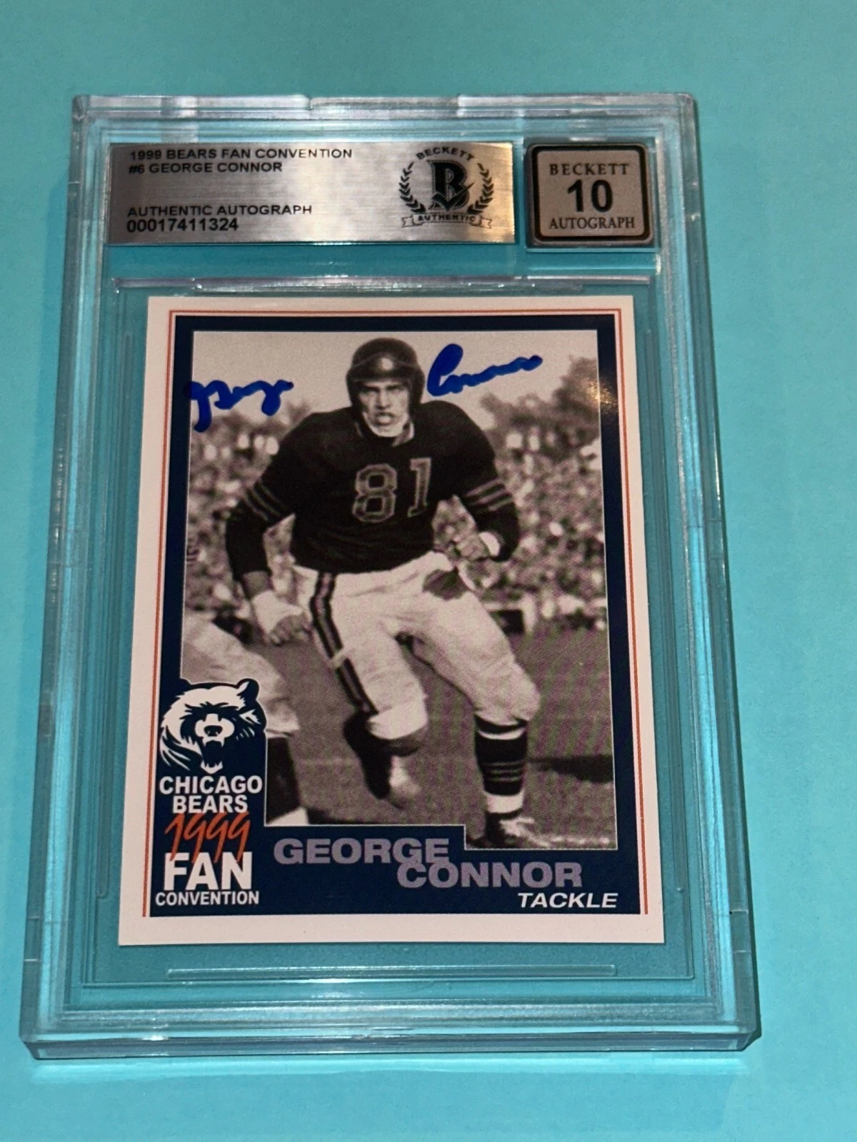 GEORGE CONNOR Signed 1999 BEARS FAN CONVENTION Card #6 Beckett BAS AUTO 10