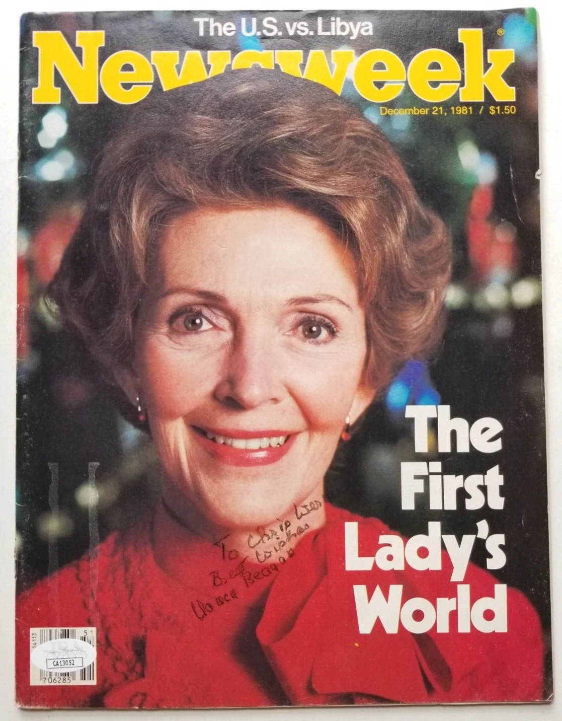 Nancy Reagan REAL hand SIGNED 1981 Newsweek Magazine JSA Autographed First Lady