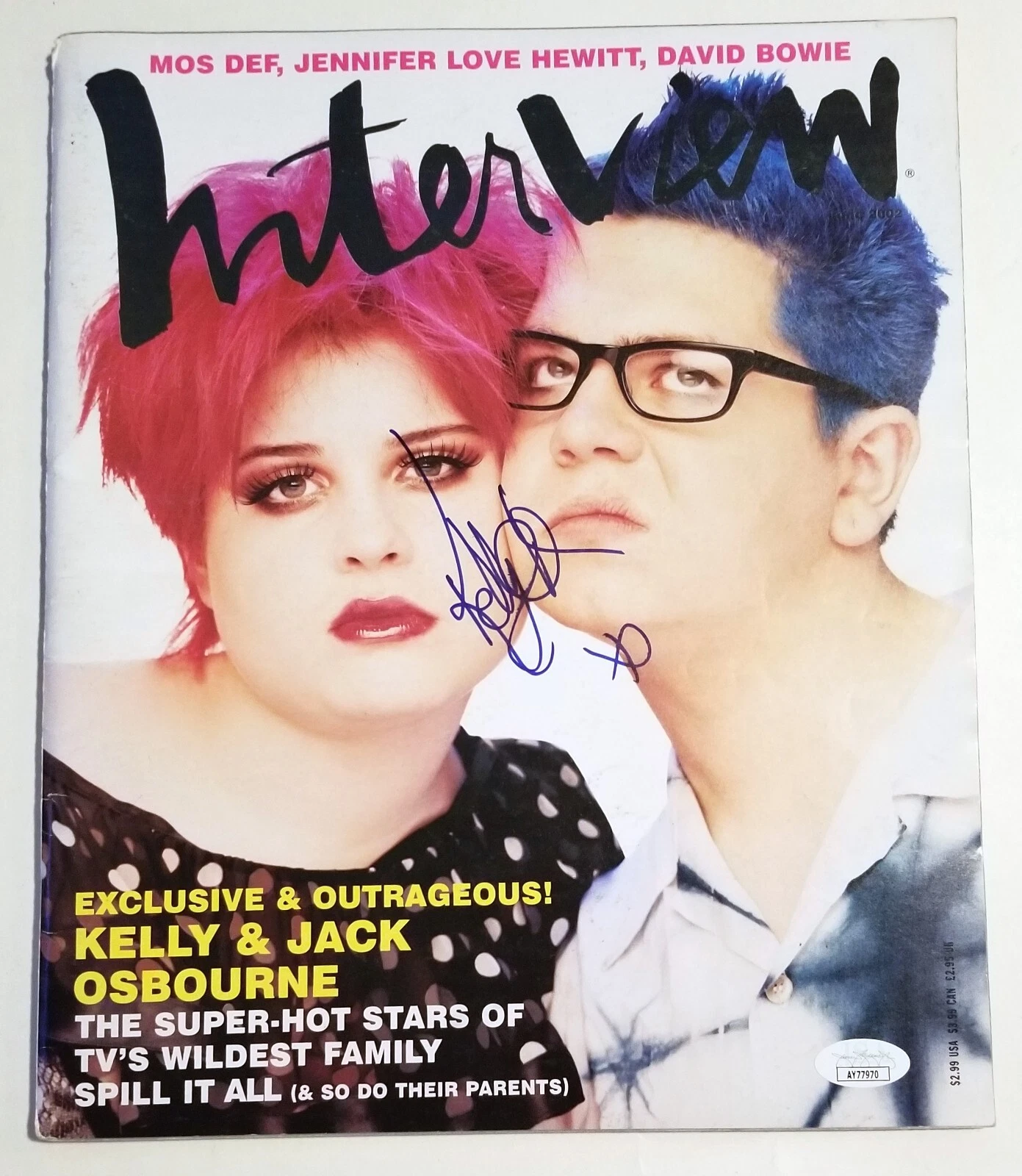 Kelly Osbourne REAL SIGNED 2002 Interview Fashion Magazine JSA Autographed Ozzy