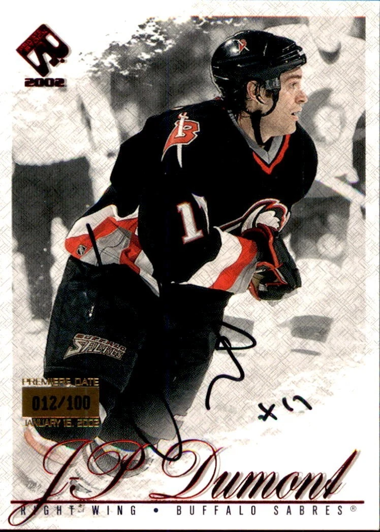 JP Dumont Signed 2001/02 Private Selection Red Card #10 012/100 Buffalo Sabres