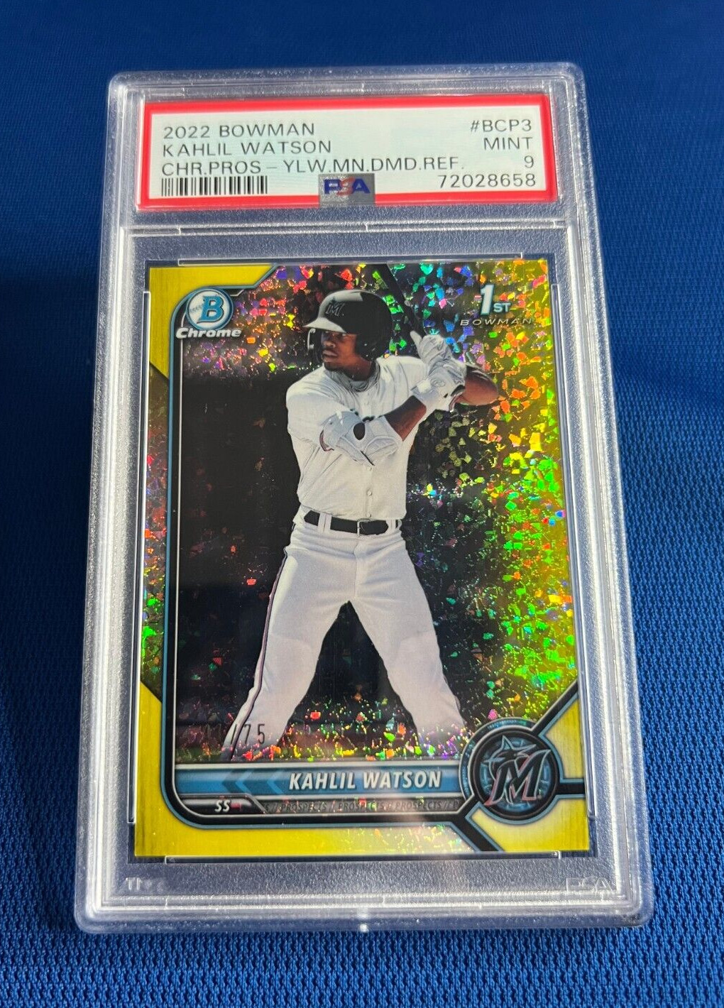 2022 BOWMAN CHROME PROSPECTS KAHLIL WATSON YELLOW DIAMOND REFRACTOR PSA 9 /75