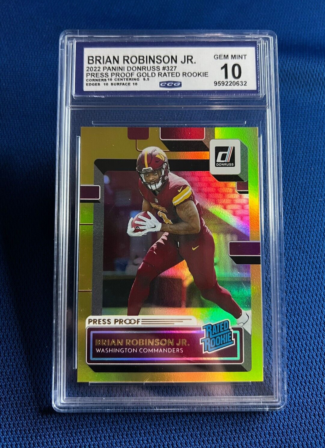 2022 PANINI DONRUSS BRIAN ROBINSON JR PRESS PROOF GOLD RATED ROOKIE #327 CCG 10