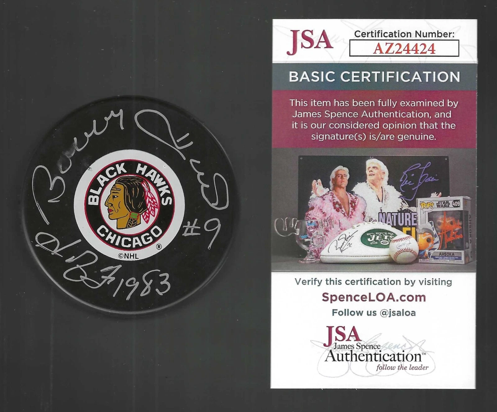 Bobby Hull Signed & Inscribed HOF Chicago Blackhawks Vintage Logo Puck JSA COA