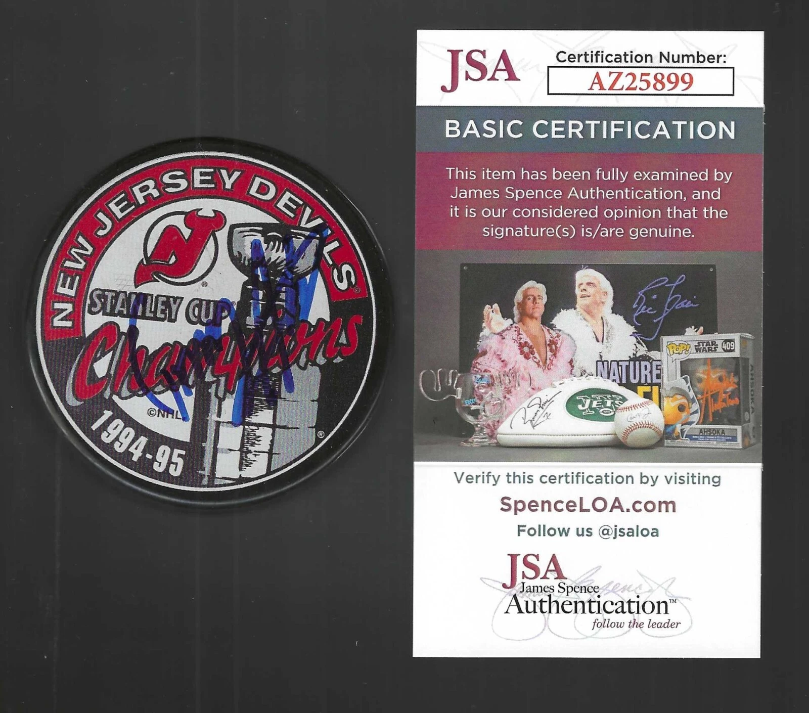Tommy Albelin Signed New Jersey Devils 1995 Stanley Cup Champions Puck JSA COA