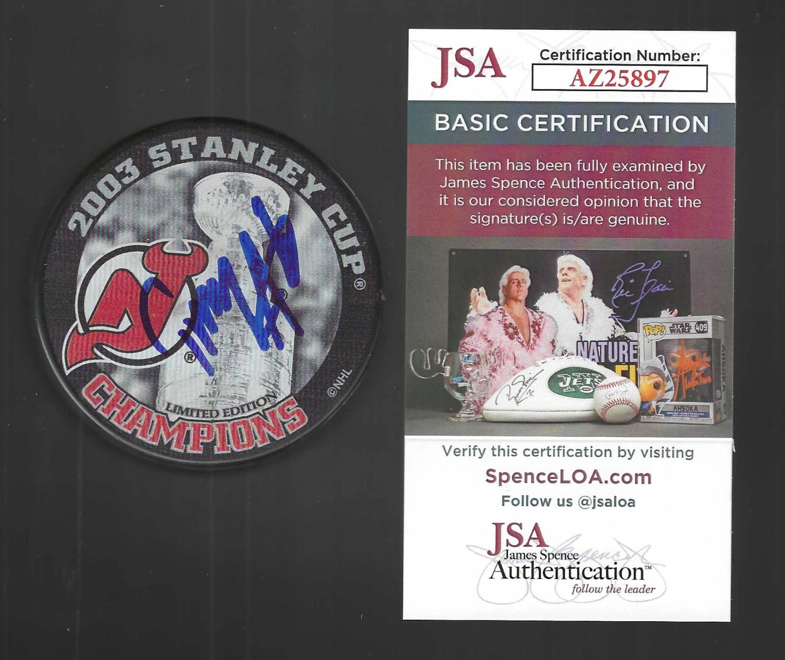 Tommy Albelin Signed New Jersey Devils 2003 Stanley Cup Champions Puck JSA COA