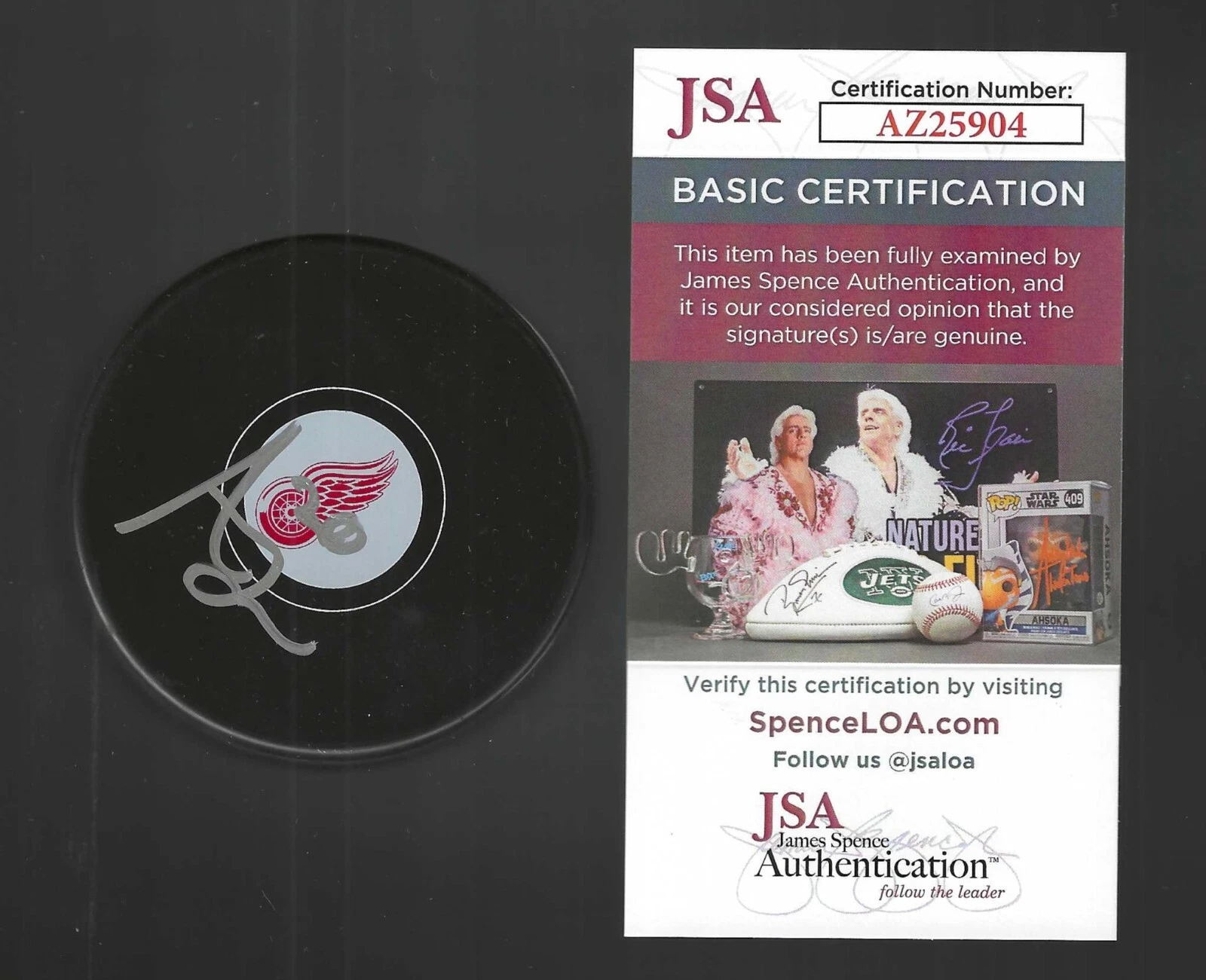 Albert Johansson Signed Detroit Red Wings Puck JSA COA