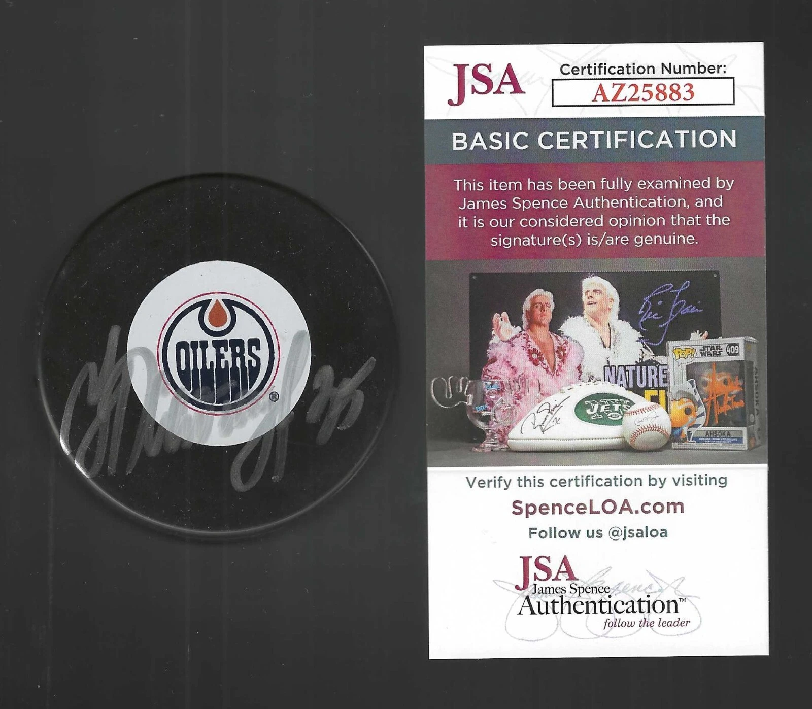 Nikolai Khabibulin Signed Edmonton Oilers Large Logo Puck JSA COA