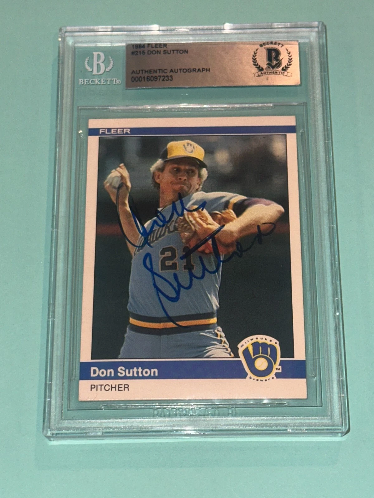 DON SUTTON Signed 1984 FLEER Card #215 Beckett Authenticated (BAS)