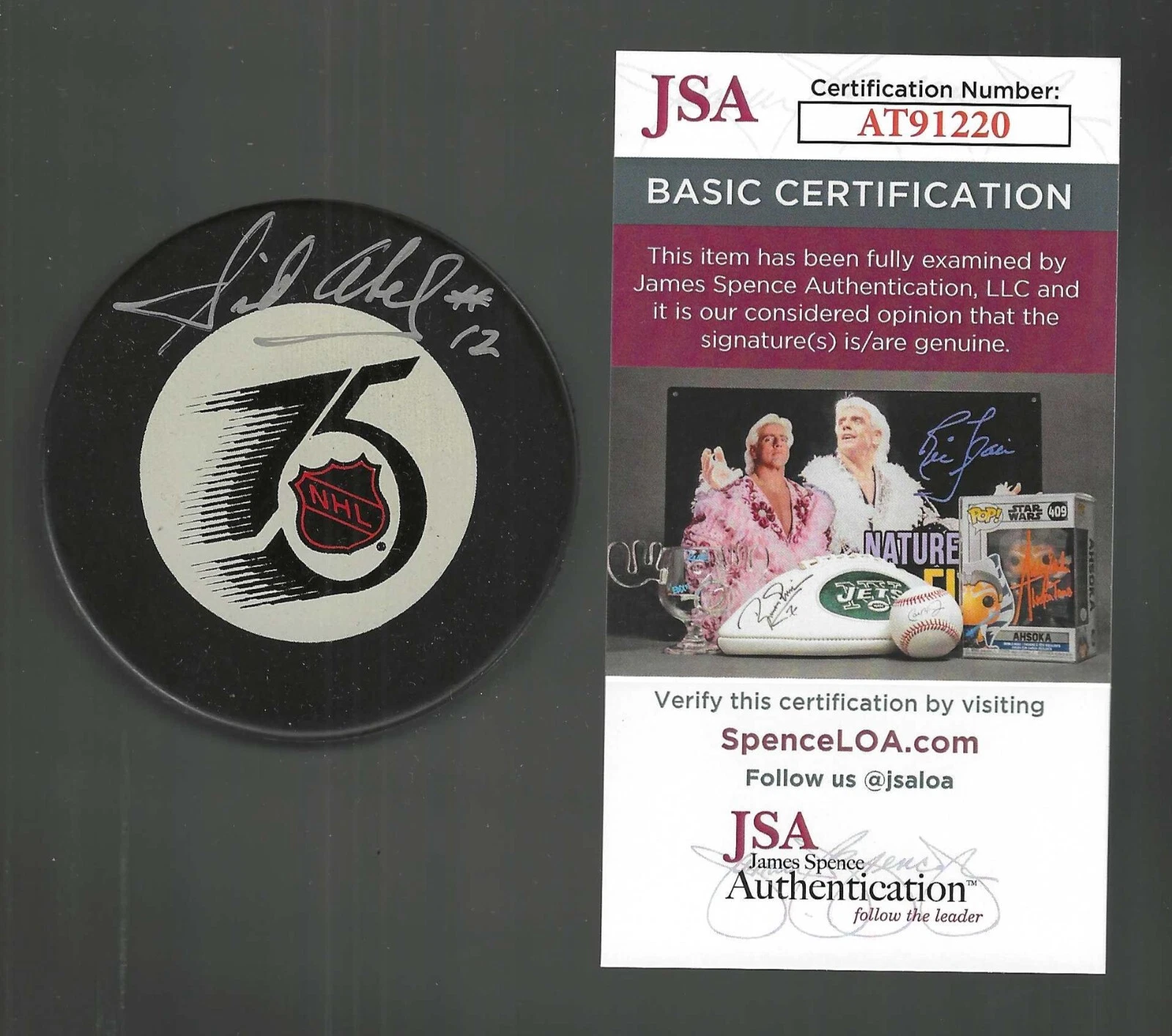 Sid Abel Signed Detroit Red Wings NHL 75th Anniversary Game Puck JSA COA