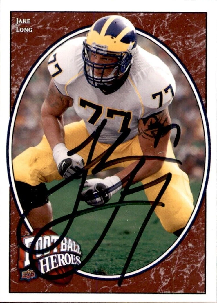 Jake Long Signed 2008 UD Football Heroes Card #151 Michigan Wolverines