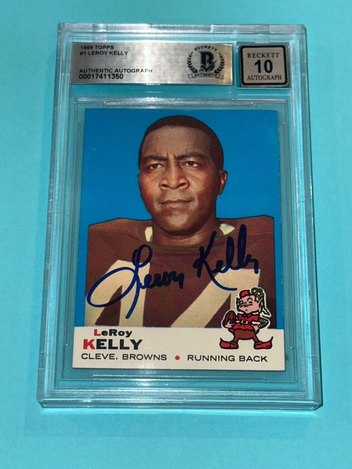 LEROY KELLY SIGNED 1969 TOPPS CARD #1 BECKETT AUTH BAS AUTO 10 COLLECTIBLE MEMORABILIA