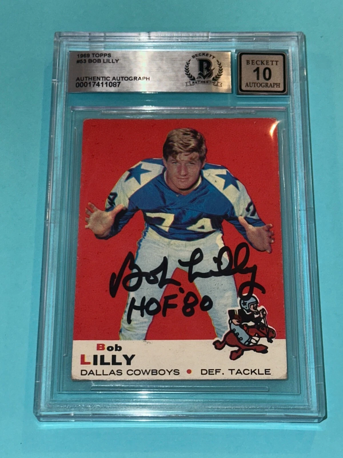 BOB LILLY SIGNED 1969 TOPPS CARD #53 BECKETT AUTH BAS AUTO 10 COLLECTIBLE MEMORABILIA