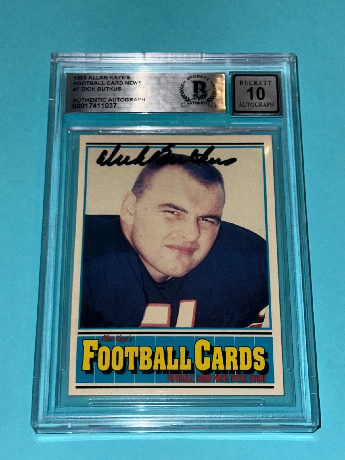 DICK BUTKUS Signed 1990 ALLAN KAYE'S FOOTBALL Card #7 Beckett Auth BAS AUTO 10