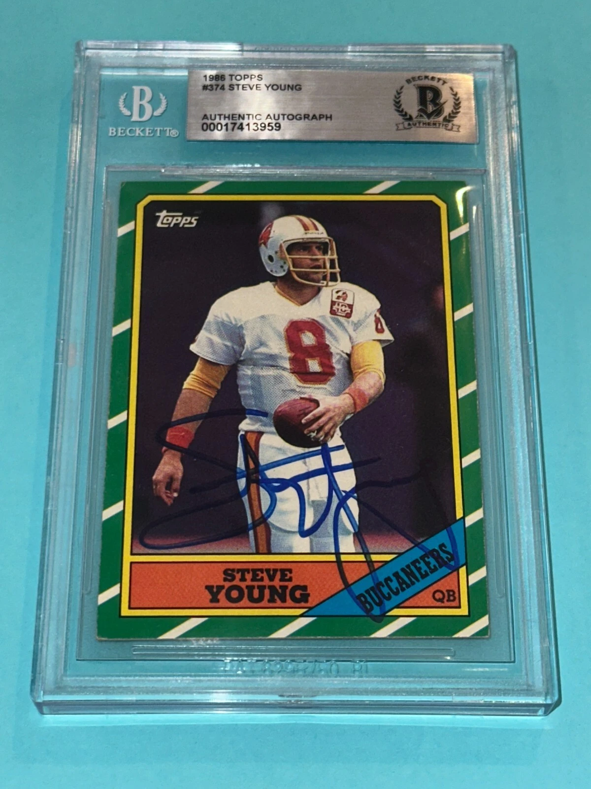 STEVE YOUNG SIGNED 1986 TOPPS ROOKIE CARD #374 BECKETT AUTH BAS RC COLLECTIBLE MEMORABILIA