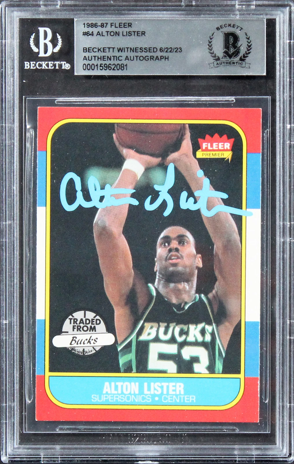 Bucks Alton Lister Authentic Signed 1986 Fleer #64 Card BAS Slabbed Rare!