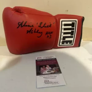 ALICIA SLICK ASHLEY SIGNED AUTOGRAPH BOXING GLOVE JSA COA BOXER CHAMP HOF 23
