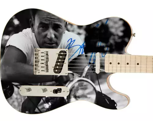 Bruce Springsteen Autographed Signed On Motorcycle Photo Graphics Fender Guitar
