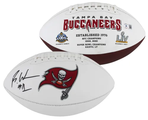 BUCCANEERS RACHAAD WHITE SIGNED WHITE PANEL LOGO FOOTBALL BAS WITNESSED COLLECTIBLE MEMORABILIA