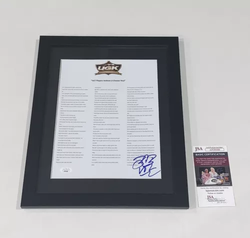 BUN B SIGNED FRAMED INT’L PLAYERS ANTHEM LYRIC SHEET UGK AUTOGRAPHED JSA COA COLLECTIBLE MEMORABILIA