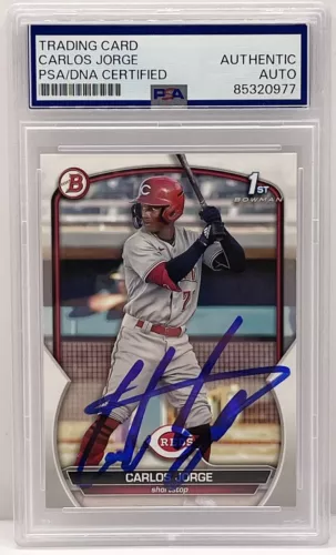 CARLOS JORGE SIGNED AUTOGRAPHED 2023 BOWMAN 1ST ROOKIE CARD PSA/DNA SLABBED COLLECTIBLE MEMORABILIA