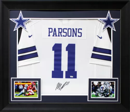 COWBOYS MICAH PARSONS AUTHENTIC SIGNED WHITE NIKE GAME FRAMED JERSEY FANATICS COLLECTIBLE MEMORABILIA