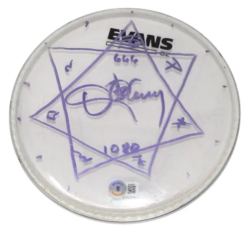 DANNY CAREY TOOL SIGNED STAGE USED 8″ DRUMHEAD HEPTAGRAM AUTOGRAPH BECKETT COA COLLECTIBLE MEMORABILIA