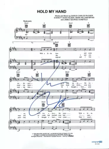 DARIUS RUCKER SIGNED AUTOGRAPH LYRIC SHEET MUSIC HOLD MY HAND ACOA COLLECTIBLE MEMORABILIA