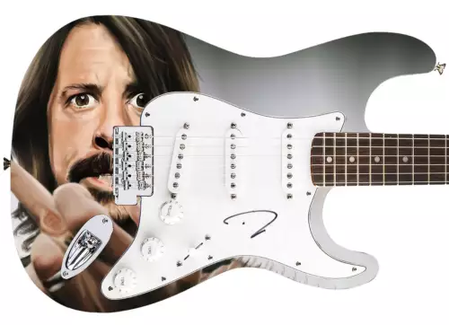 Dave Grohl Autographed Signature Guitar - COA - Artistic Middle Finger Tribute