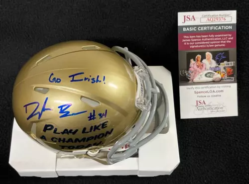 DRAYK BOWEN SIGNED NOTRE DAME FIGHTING IRISH EXCLUSIVE MINI HELMET JSA COA COLLECTIBLE MEMORABILIA