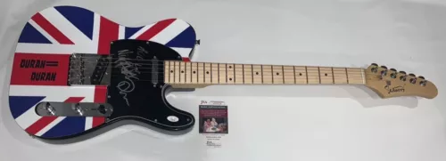 DURAN DURAN SIGNED CUSTOM FLAG ELECTRIC GUITAR JOHN ROGER TAYLOR RHODES JSA COA COLLECTIBLE MEMORABILIA