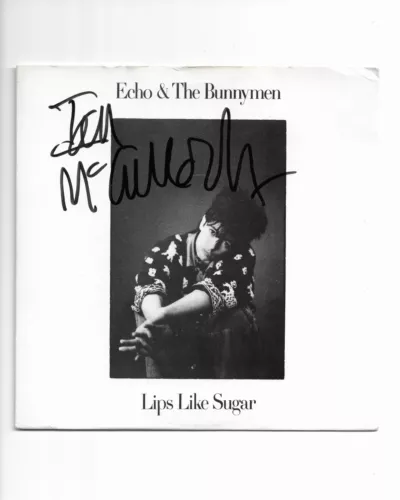 ECHO & THE BUNNYMEN IAN MCCULLOCH SIGNED “LIPS LIKE SUGAR” 45 RECORD BECKETT BAS COLLECTIBLE MEMORABILIA