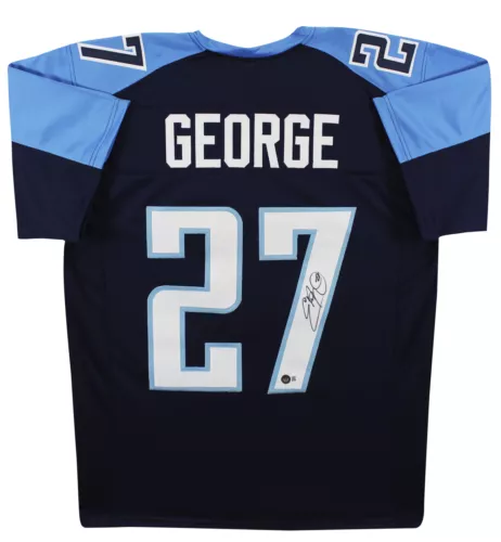 EDDIE GEORGE AUTHENTIC SIGNED NAVY BLUE PRO STYLE JERSEY BAS WITNESSED COLLECTIBLE MEMORABILIA
