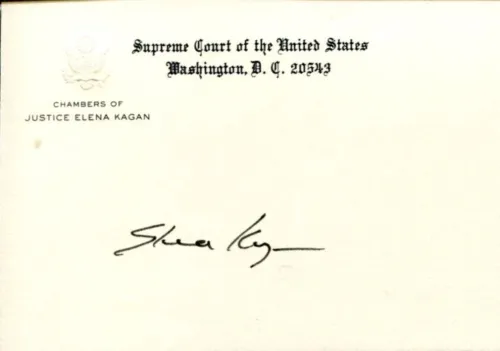 ELENA KAGAN SUPREME COURT JUSTICE LAW JUDGE SIGNED AUTOGRAPH CHAMBER CARD JSA COLLECTIBLE MEMORABILIA