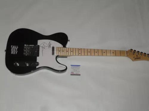 FALL OUT BOY SIGNED BLACK ELECTRIC GUITAR PETE WENTZ ANDY HURLEY PSA COA COLLECTIBLE MEMORABILIA