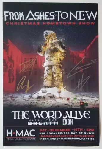 FROM ASHES TO NEW BAND REAL HAND SIGNED 12×18″ POSTER COA AUTOGRAPHED ALL 4 COLLECTIBLE MEMORABILIA