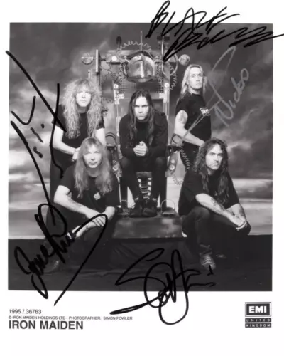 IRON MAIDEN FULL BAND X5 SIGNED AUTOGRAPH 8×10 ORIGINAL PROMO PHOTO W/ JSA COA COLLECTIBLE MEMORABILIA