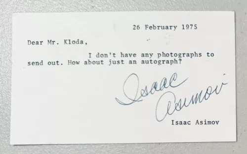 ISAAC ASIMOV SIGNED AUTOGRAPH 3.5 X 5.5 CARD BAS BECKETT SCIENCE FICTION AUTHOR COLLECTIBLE MEMORABILIA
