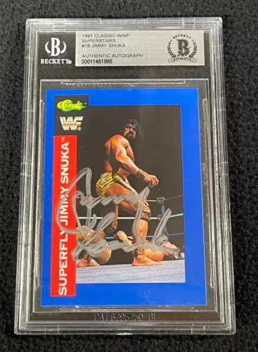 Jimmy Superfly Snuka Signed 1991 Classic WWF Card #18 WWE Beckett Certified