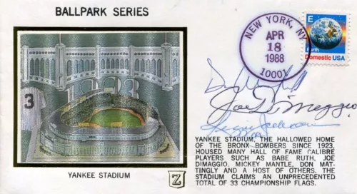 JOE DIMAGGIO REGGIE JACKSON DAVE WINFIELD NY YANKEES SIGNED AUTOGRAPH FDC JSA COLLECTIBLE MEMORABILIA