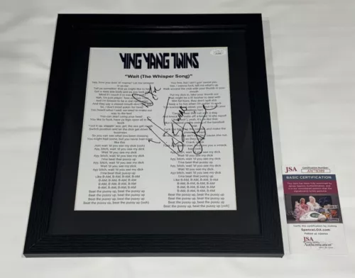 KANE THE YING YANG TWINS SIGNED FRAMED WAIT THE WHISPER SONG LYRIC SHEET JSA COA