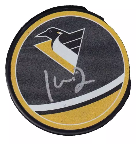 KYLE DUBAS SIGNED (PITTSBURGH PENGUINS) REVERSE RETRO HOCKEY PUCK W/COA COLLECTIBLE MEMORABILIA