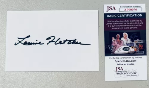 LOUISE FLETCHER SIGNED AUTOGRAPHED 4×6 CARD JSA ONE FLEW OVER THE CUCKOOS NEST COLLECTIBLE MEMORABILIA